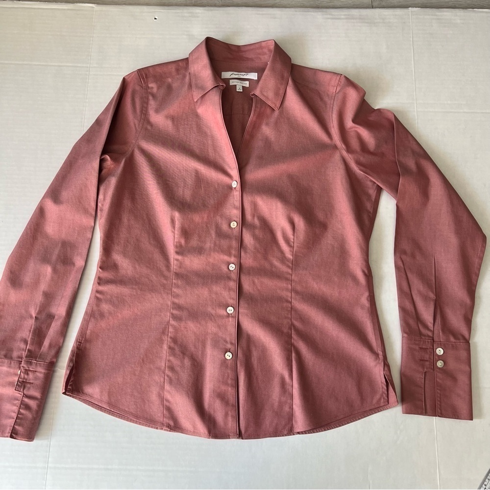 Foxcroft Heritage Non-Iron y neck long sleeve fitted shirt size 6